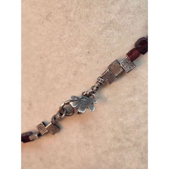 Boho Garnet & Silver Tone Beaded Necklace - Picture 3 of 4